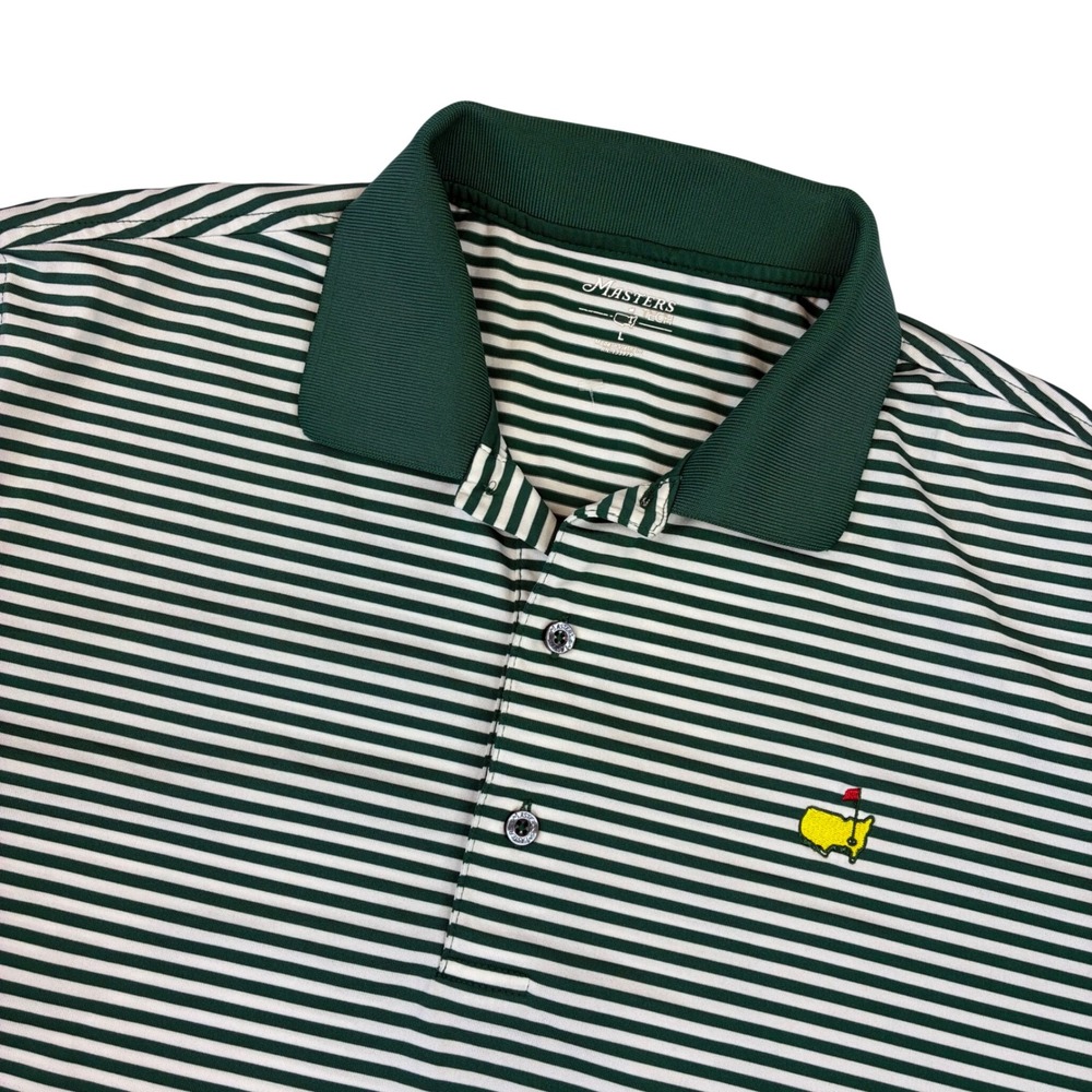 Masters Tech Polo Shirt Men Large Green White Striped Golf Performance Augusta